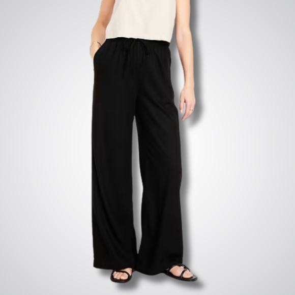Old Navy Black Linen Wide-Leg Pants - Picture 1 of 6
